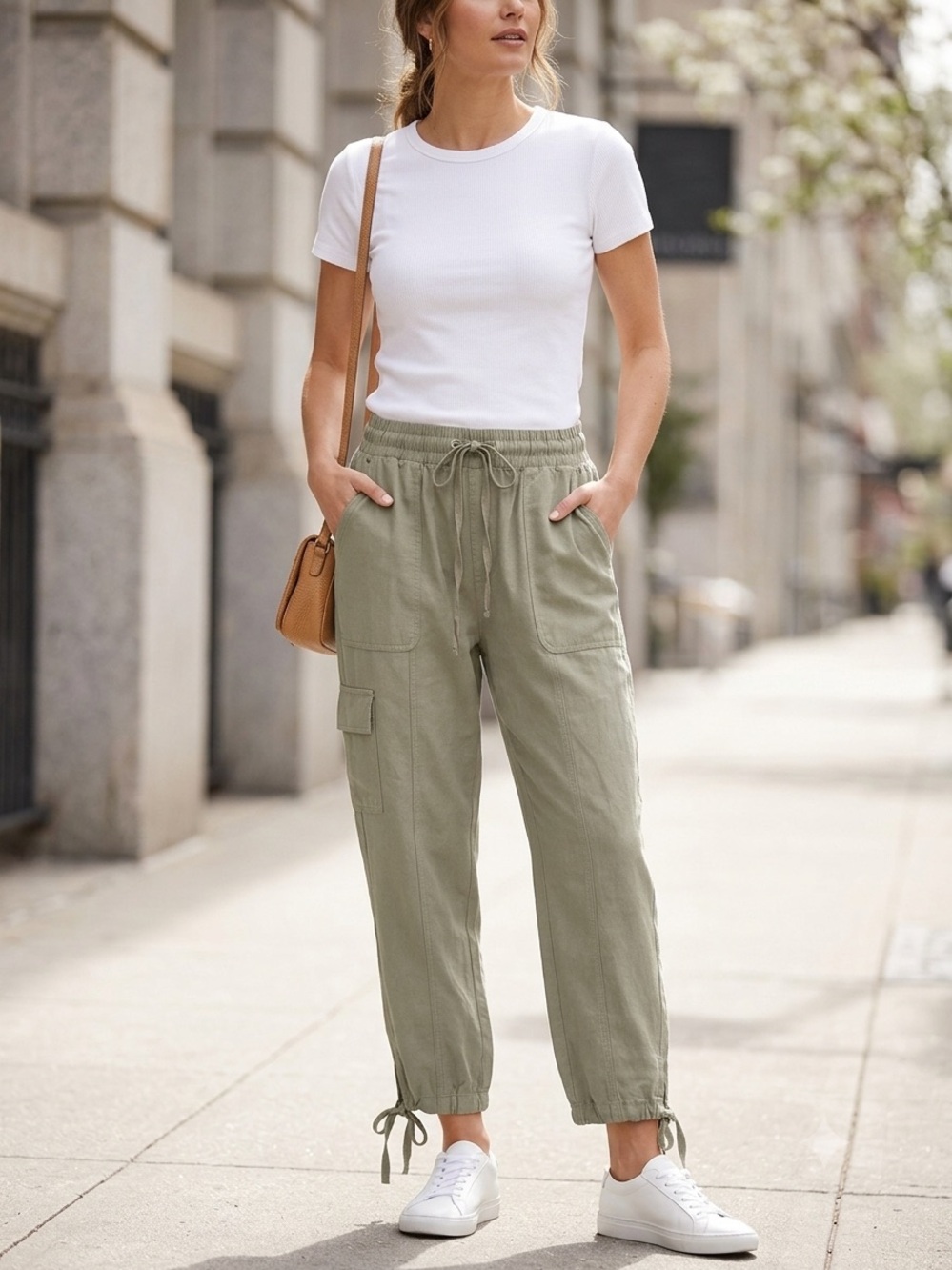 SUZY SHEER Drawstring Cargo Pants size medium